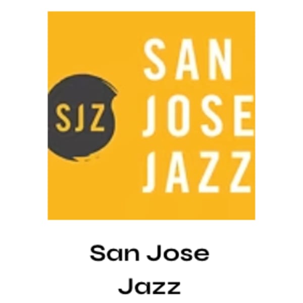 San Jose Jazz logo with "SJZ" in a black circle and "SAN JOSE JAZZ" text on a yellow background.