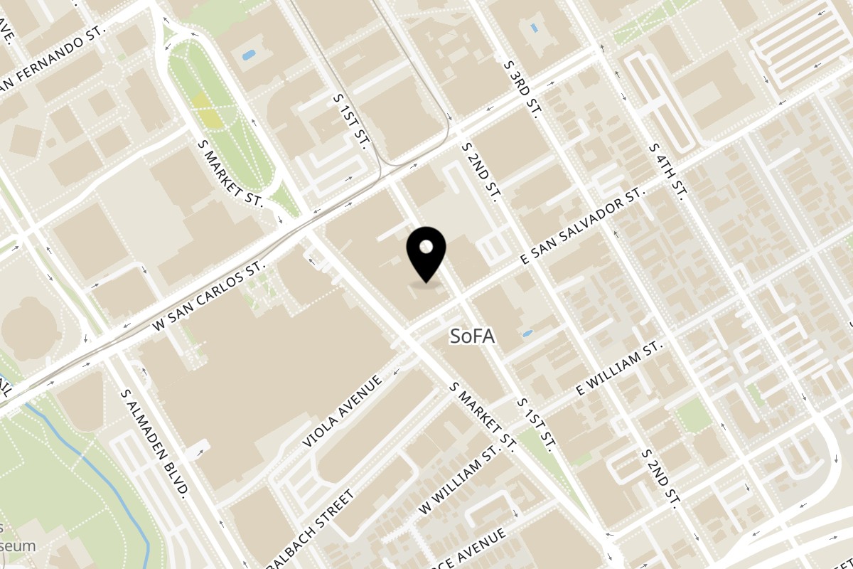 Map showing the location of Habana Cuba Restaurant on 387 S 1st St Suite 109 in San Jose
